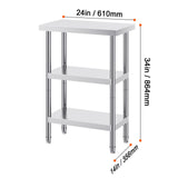 Stainless Steel Food Prep Table, 14 x 24 x 34 Inch Commercial Kitchen Worktable, with 2 Adjustable Undershelf, Heavy Duty Prep Table Metal Work Table for BBQ, Kitchen, Home, and Garage