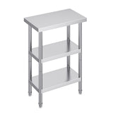 Stainless Steel Food Prep Table, 14 x 24 x 34 Inch Commercial Kitchen Worktable, with 2 Adjustable Undershelf, Heavy Duty Prep Table Metal Work Table for BBQ, Kitchen, Home, and Garage