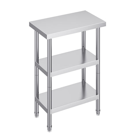 Stainless Steel Food Prep Table, 14 x 24 x 34 Inch Commercial Kitchen Worktable, with 2 Adjustable Undershelf, Heavy Duty Prep Table Metal Work Table for BBQ, Kitchen, Home, and Garage