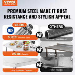 VEVOR Stainless Steel Kitchen Bench Folding Commercial Prep Table 1220x610 mm
