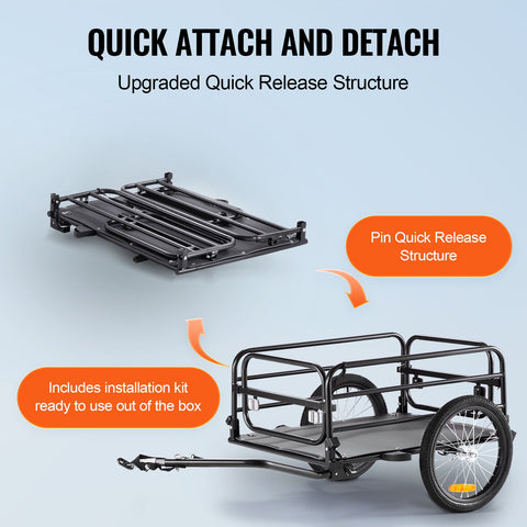 Bike Cargo Trailer, 72.5 kg Load, Heavy-Duty Bicycle Wagon Cart, Foldable Compact Storage & Quick Release with Universal Hitch, 406.4 mm Wheels, Safe Reflectors, Fits 558.8-711.2 mm Bike Wheels