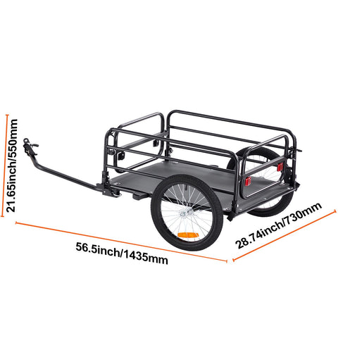Bike Cargo Trailer, 72.5 kg Load, Heavy-Duty Bicycle Wagon Cart, Foldable Compact Storage & Quick Release with Universal Hitch, 406.4 mm Wheels, Safe Reflectors, Fits 558.8-711.2 mm Bike Wheels
