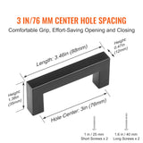 10 Pack Cabinet Pulls, 3in / 76mm Center to Center Slim Square Kitchen Cabinet Drawer, Stainless Steel Modern Kitchen Cupboard Door Handles for Kitchen Bathroom Bar Hardware Matte Black