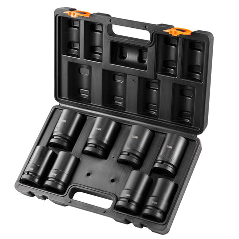 Impact Sockets Set 8pcs 6-Point 1" Drive Bit Ratchet Tool Kit Case
