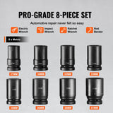 Impact Sockets Set 8pcs 6-Point 1" Drive Bit Ratchet Tool Kit Case