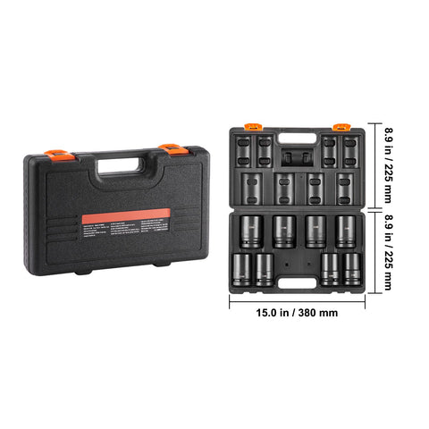 Impact Sockets Set 8pcs 6-Point 1" Drive Bit Ratchet Tool Kit Case
