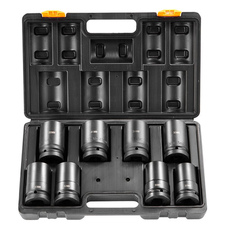 Impact Sockets Set 8pcs 6-Point 1" Drive Bit Ratchet Tool Kit Case