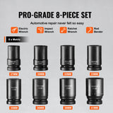 Impact Sockets Set 8pcs 6-Point 1" Drive Bit Ratchet Tool Kit Case