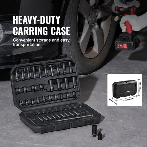 1/4" Drive Impact Socket Set, 55 Piece Deep & Shallow Socket Set SAE 5/32"-9/16" and Metric 4-15mm, 6 Point CR-V Alloy Steel for Auto Repair, Easy-to-Read Size Markings, Storage Case