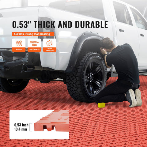 Garage Tiles Interlocking, 12 x 12 x 0.53 inch 25 Pack Garage Floor Covering Tiles, Non-Slip Double-Sided Texture Garage Flooring Tiles, for Garages, Basements, Repair Shops, Red