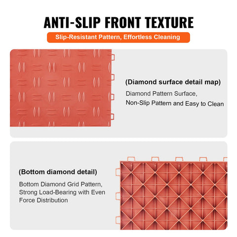 Garage Tiles Interlocking, 12 x 12 x 0.53 inch 25 Pack Garage Floor Covering Tiles, Non-Slip Double-Sided Texture Garage Flooring Tiles, for Garages, Basements, Repair Shops, Red