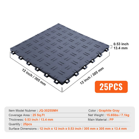 Garage Tiles Interlocking, 12 x 12 x 0.53 inch 25 Pack Garage Floor Covering Tiles, Non-Slip Double-Sided Texture Garage Flooring Tiles, for Garages, Basements, Repair Shops, Graphite Gray