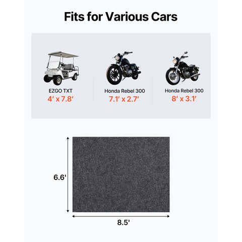 Waterproof Garage Floor Mat for Under Car, Non-slip 2 x 2.6 M Compact Size Heavy Duty Containment Mat, Protects Garage Floor from Water, Mud and Oil, For Garages,Greenhouses,Entrance