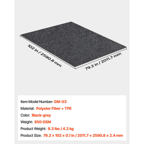 Waterproof Garage Floor Mat for Under Car, Non-slip 2 x 2.6 M Compact Size Heavy Duty Containment Mat, Protects Garage Floor from Water, Mud and Oil, For Garages,Greenhouses,Entrance