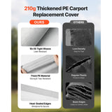 Carport Replacement Canopy, 6 x 3 m Potable Garage Tent Top Tarp, UV-Resistant & Waterproof Car Shelter Tarp, Heavy Duty Car Port Cover with Ball Buggees, Grey, Frame Not Included