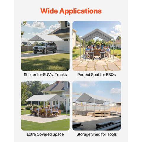 Carport Replacement Canopy, 6 x 3 m Potable Garage Tent Top Tarp, UV-Resistant & Waterproof Car Shelter Tarp, Heavy Duty Car Port Cover with Ball Buggees, Grey, Frame Not Included