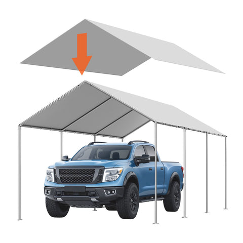 Carport Replacement Canopy, 6 x 3 m Potable Garage Tent Top Tarp, UV-Resistant & Waterproof Car Shelter Tarp, Heavy Duty Car Port Cover with Ball Buggees, Grey, Frame Not Included