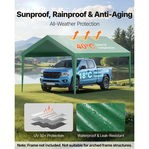 Carport Replacement Canopy, 6 x 3 m Potable Garage Tent Top Tarp, UV-Resistant & Waterproof Car Shelter Tarp, Heavy Duty Car Port Cover with Ball Buggees, Dark Green, Frame Not Included