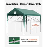 Carport Replacement Canopy, 6 x 3 m Potable Garage Tent Top Tarp, UV-Resistant & Waterproof Car Shelter Tarp, Heavy Duty Car Port Cover with Ball Buggees, Dark Green, Frame Not Included