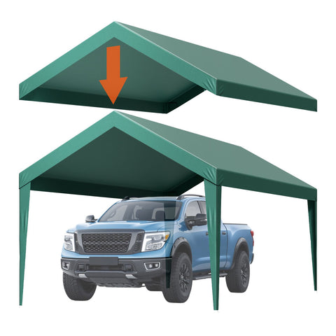 Carport Replacement Canopy, 6 x 3 m Potable Garage Tent Top Tarp, UV-Resistant & Waterproof Car Shelter Tarp, Heavy Duty Car Port Cover with Ball Buggees, Dark Green, Frame Not Included