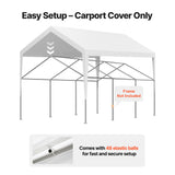 Carport Replacement Canopy, 6 x 3.6 m Potable Garage Tent Top Tarp, UV-Resistant & Waterproof Car Shelter Tarp, Heavy Duty Car Port Cover with Ball Buggees, White, Frame Not Included