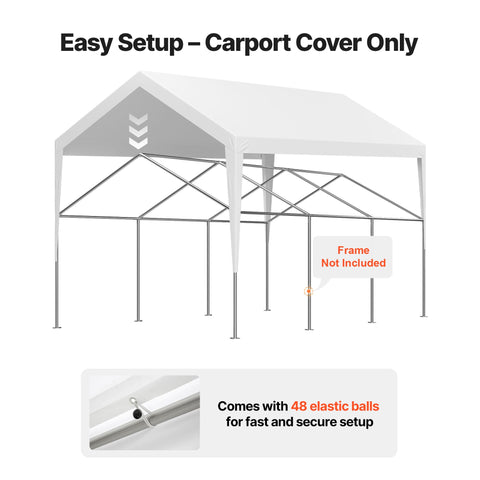 Carport Replacement Canopy, 6 x 3.6 m Potable Garage Tent Top Tarp, UV-Resistant & Waterproof Car Shelter Tarp, Heavy Duty Car Port Cover with Ball Buggees, White, Frame Not Included
