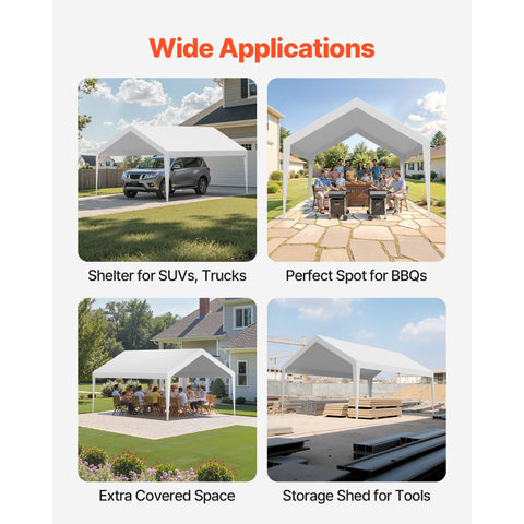 Carport Replacement Canopy, 6 x 3.6 m Potable Garage Tent Top Tarp, UV-Resistant & Waterproof Car Shelter Tarp, Heavy Duty Car Port Cover with Ball Buggees, White, Frame Not Included