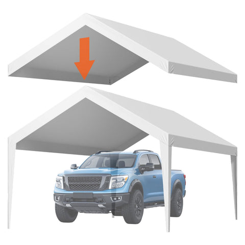 Carport Replacement Canopy, 6 x 3.6 m Potable Garage Tent Top Tarp, UV-Resistant & Waterproof Car Shelter Tarp, Heavy Duty Car Port Cover with Ball Buggees, White, Frame Not Included