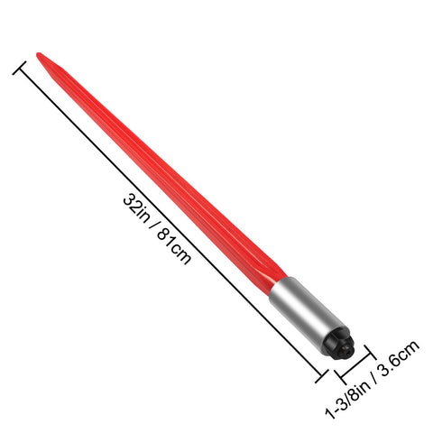 Hay Spear 32" Bale Spear 1350 lbs Capacity, Bale Spike Quick Attach Square Hay Bale Spears 1.4" Wide, Red Coated Bale Forks, Bale Hay Spike with Hex Nut & Sleeve for Buckets Tractors Loaders