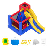 Inflatable Bounce House, Outdoor High Quality Playhouse Trampoline, Jumping Bouncer with Blower, Slide, and Storage Bag, Family Backyard Bouncy Castle, for Kid Ages 3_8 Years, 3.4x2.6x2.3m