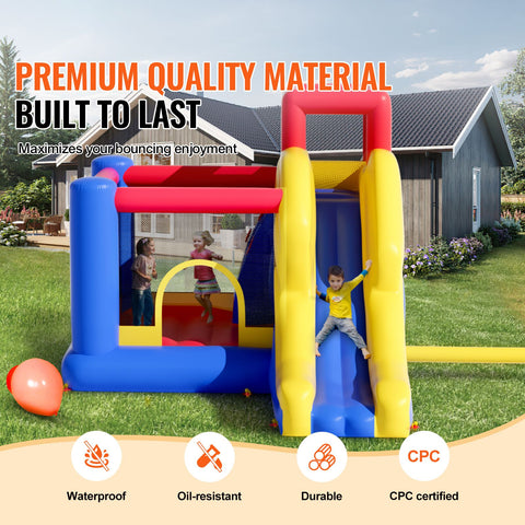 Inflatable Bounce House, Outdoor High Quality Playhouse Trampoline, Jumping Bouncer with Blower, Slide, and Storage Bag, Family Backyard Bouncy Castle, for Kid Ages 3_8 Years, 3.4x2.6x2.3m