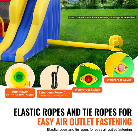 Inflatable Bounce House, Outdoor High Quality Playhouse Trampoline, Jumping Bouncer with Blower, Slide, and Storage Bag, Family Backyard Bouncy Castle, for Kid Ages 3_8 Years, 3.4x2.6x2.3m