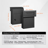 Through The Door Key Drop Box, Heavy Duty Steel Through the Door Mailbox with 1.8" 12" Key Lock, 12x6x16" Mail Drop Box, Black
