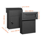 Through The Door Key Drop Box, Heavy Duty Steel Through the Door Mailbox with 1.8" 12" Key Lock, 12x6x16" Mail Drop Box, Black