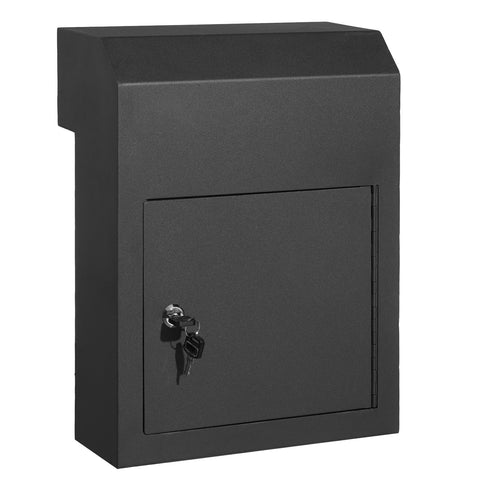 Through The Door Key Drop Box, Heavy Duty Steel Through the Door Mailbox with 1.8" 12" Key Lock, 12x6x16" Mail Drop Box, Black