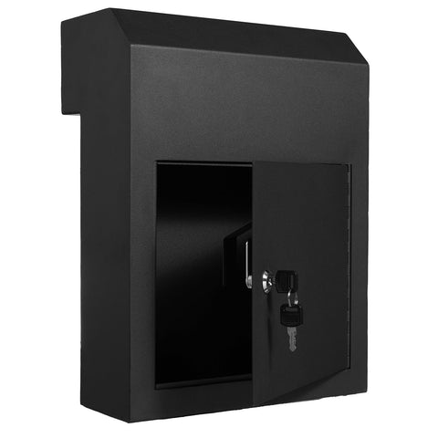 Through The Door Key Drop Box, Heavy Duty Steel Through the Door Mailbox with 1.8" 12" Key Lock, 12x6x16" Mail Drop Box, Black