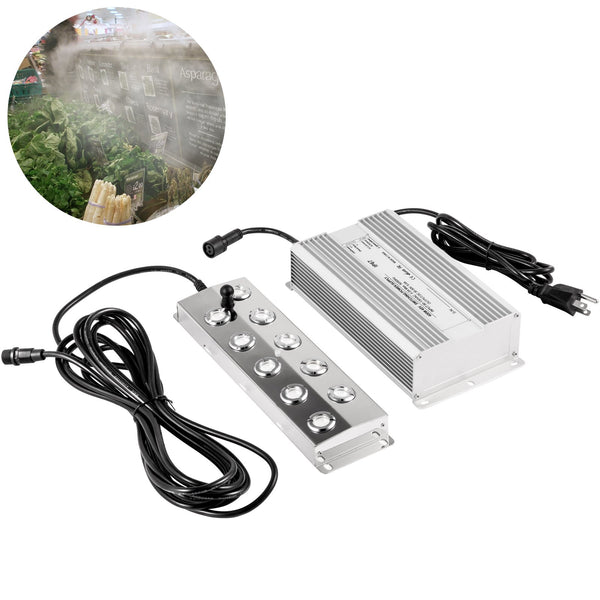 Mist Maker 10 Head Ultrasonic Mist Fogger with Waterproof Power Supply Ultrasonic Fogger Humidifier Stainless Steel Pond Mister Fogger 5kg/h Ultrasonic Mist Humidifier for Gardening and Pond