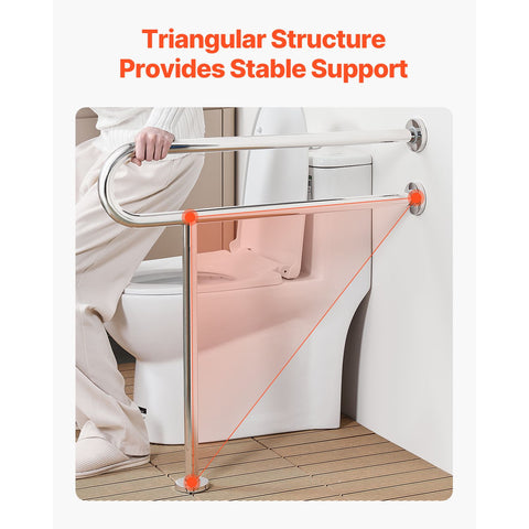 Toilet Safety Rail, 80 cm U-Shaped Handicap Grab Bar, 304 Stainless Steel Senior Safety Pole, Toilet Grab Bars with Anti-Slip Handle, 136 kg Load Capacity Security Handrail with Support Leg