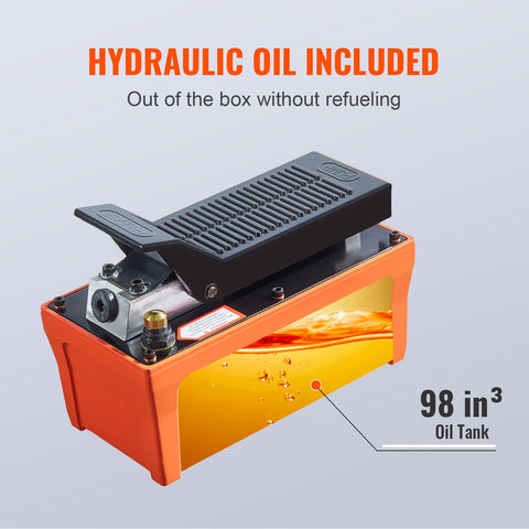 Air Hydraulic Pump, 10,000 PSI 1/2 Gal Reservoir, NPT 3/8" Oil Outlet, NPT 1/4" Inlet, 6.6 ft Pipe, Foot Actuated Hydraulic Pump Air Treadle for Auto Body Frame Machines and Pulling Post, Orange