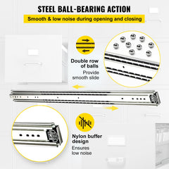 VEVOR Drawer Slide Soft Close Drawer 1Pair 48" Ball Bearing Full Extension 500lb