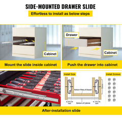 VEVOR Drawer Slide Soft Close Drawer 1Pair 48" Ball Bearing Full Extension 500lb