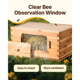Bee Hive 20 Frame Bee Hives Starter Kit, Beeswax Coated Cedar Wood, 1 Deep + 1 Medium Bee Boxes Langstroth Beehive Kit, Transparent Acrylic Windows with Foundations for Beginners Pro Beekeepers