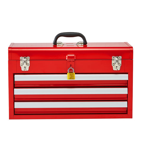 Tool Box 520 mm Portable Metal Tool Box 3 Drawers Tool Organizer Red