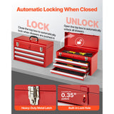 Tool Box 520 mm Portable Metal Tool Box 3 Drawers Tool Organizer Red