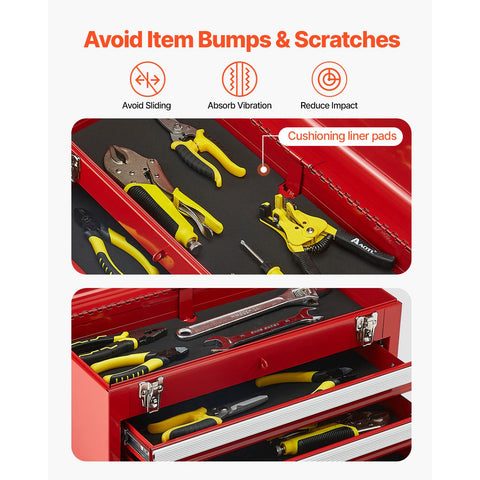 Tool Box 520 mm Portable Metal Tool Box 3 Drawers Tool Organizer Red