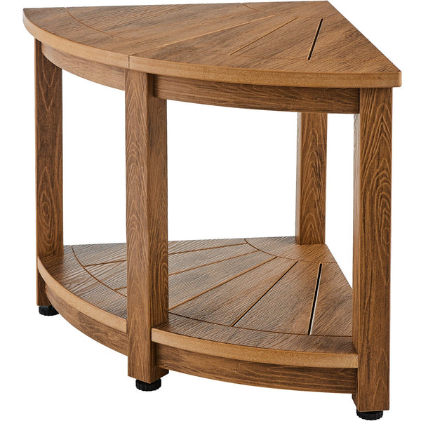 Corner Shower Bench, 18.5" Height 17.75" Radius, Faux Wood Grain Polystyrene,159KGS with Storage Shelf, Water Resistant, Shower Stool for Inside & Outside Shower, for Bathroom, Living Room
