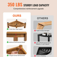 VEVOR Corner Shower Bench, 18.5" Height 17.75" Radius, Faux Wood Grain Polystyrene,159KGS with Storage Shelf, Water Resistant, Shower Stool for Inside & Outside Shower, for Bathroom, Living Room
