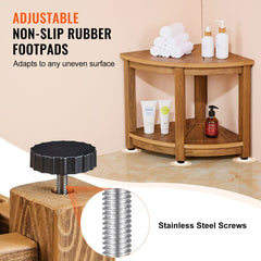 VEVOR Corner Shower Bench, 18.5" Height 17.75" Radius, Faux Wood Grain Polystyrene,159KGS with Storage Shelf, Water Resistant, Shower Stool for Inside & Outside Shower, for Bathroom, Living Room