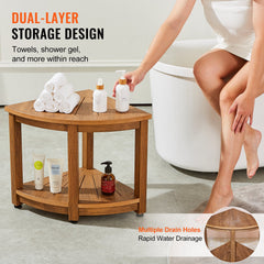VEVOR Corner Shower Bench, 18.5" Height 17.75" Radius, Faux Wood Grain Polystyrene,159KGS with Storage Shelf, Water Resistant, Shower Stool for Inside & Outside Shower, for Bathroom, Living Room