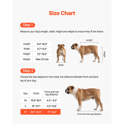 Dog Wheelchair for Back Legs, Adjustable 2 Wheels Pet Wheelchair, Lightweight Dog Cart with Shock-Absorbing Wheels, Mobility Support Wheel Chair for Disabled Injured Dogs up to 15kg, Medium